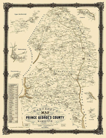 Prince George Maryland Landowner - Martenet 1861 White Modern Wood Framed Art Print with Double Matting by Martenet