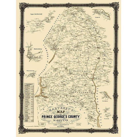 Prince George Maryland Landowner - Martenet 1861 Black Modern Wood Framed Art Print by Martenet