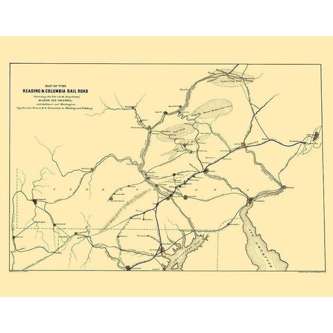 Reading and Columbia Railroad - Endicott 1850 Black Modern Wood Framed Art Print with Double Matting by Endicott