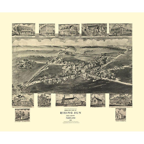 Rising Sun Maryland - Fowler 1907 Gold Ornate Wood Framed Art Print with Double Matting by Fowler