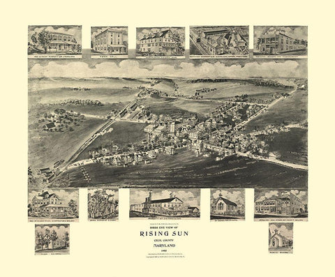 Rising Sun Maryland - Fowler 1907 Black Ornate Wood Framed Art Print with Double Matting by Fowler