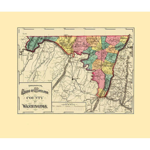 Washington Maryland - Martenet 1873 Black Modern Wood Framed Art Print by Martenet