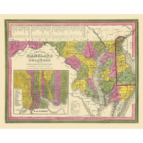 Maryland - Mitchell 1846 Gold Ornate Wood Framed Art Print with Double Matting by Mitchell