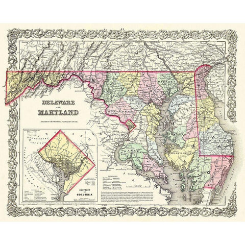 Maryland - 1855 Gold Ornate Wood Framed Art Print with Double Matting by Colton