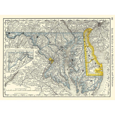 Maryland - Rand McNally 1879 Gold Ornate Wood Framed Art Print with Double Matting by Rand McNally