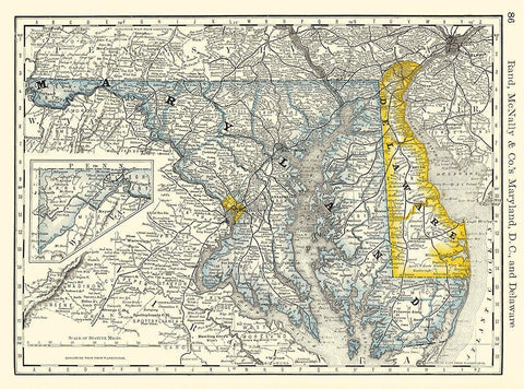Maryland - Rand McNally 1879 White Modern Wood Framed Art Print with Double Matting by Rand McNally
