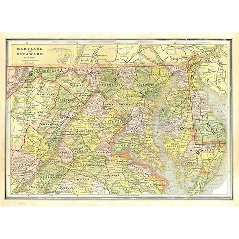 Maryland, Delaware - Cram 1886 White Modern Wood Framed Art Print by Cram