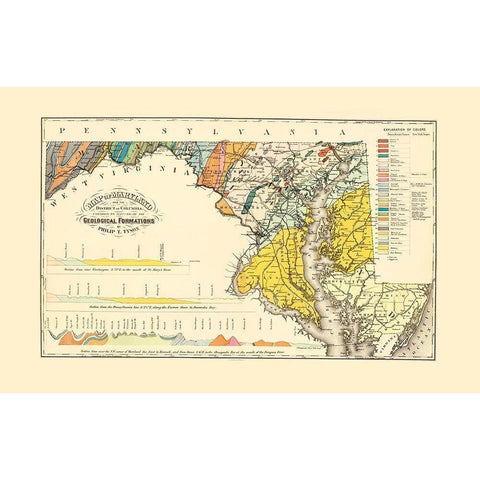 Maryland Maryland Geological - Tyson 1873 White Modern Wood Framed Art Print by Tyson