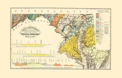 Maryland Maryland Geological - Tyson 1873 White Modern Wood Framed Art Print with Double Matting by Tyson