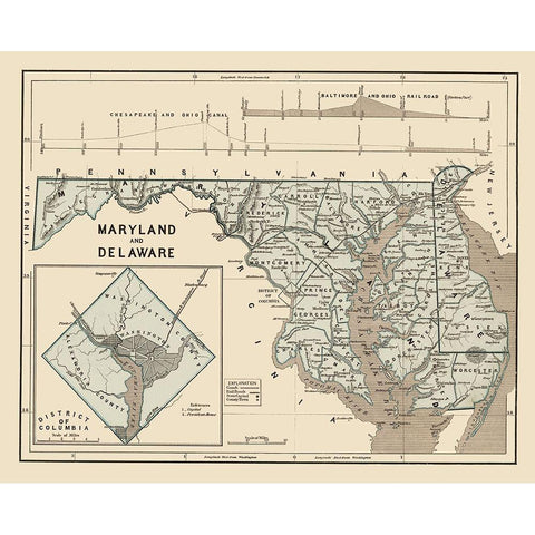 Maryland, Delaware - Harper 1845 Black Modern Wood Framed Art Print by Harper