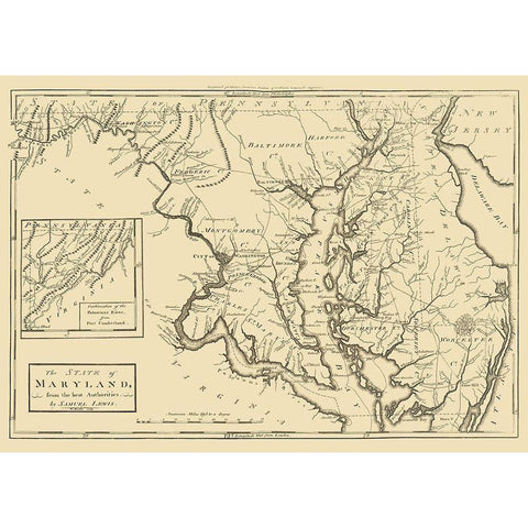 Maryland - Lewis 1795 White Modern Wood Framed Art Print by Lewis