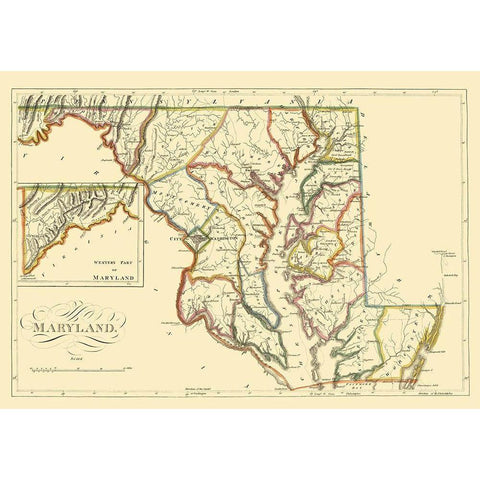 Maryland - Carey 1814 Gold Ornate Wood Framed Art Print with Double Matting by Carey