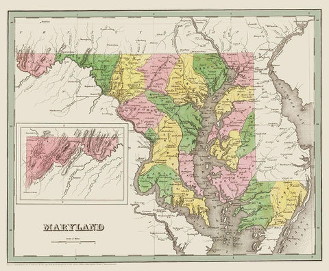 Maryland - Bradford 1836 Black Ornate Wood Framed Art Print with Double Matting by Bradford