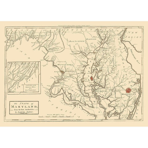 Maryland - Lewis 1796 White Modern Wood Framed Art Print by Lewis