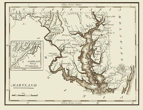 Maryland - Lewis 1797 White Modern Wood Framed Art Print with Double Matting by Lewis