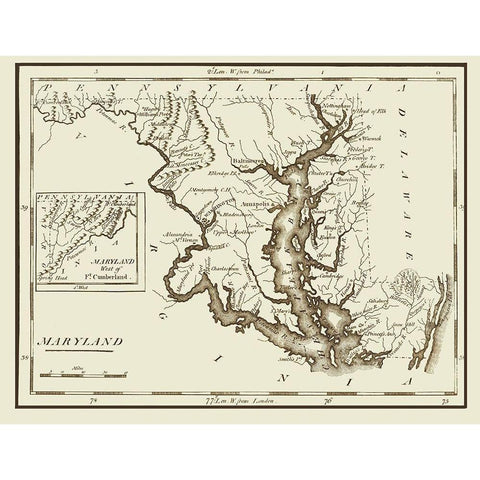 Maryland - Lewis 1797 Black Modern Wood Framed Art Print with Double Matting by Lewis