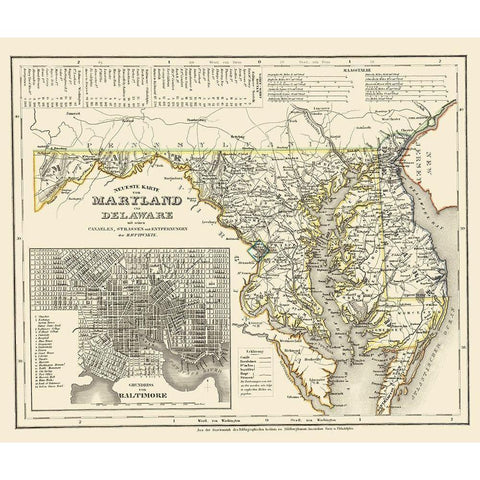 Maryland, Delaware 1846 Black Modern Wood Framed Art Print with Double Matting by Canaelen