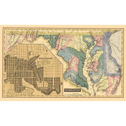 Maryland, Delaware - Lucas 1823 White Modern Wood Framed Art Print by Lucas