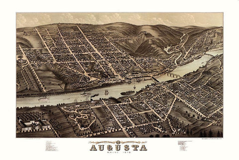 Augusta Maine - Stoner 1878  Black Ornate Wood Framed Art Print with Double Matting by Stoner