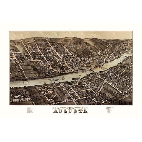 Augusta Maine - Stoner 1878  Black Modern Wood Framed Art Print with Double Matting by Stoner