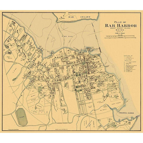 Bar Harbor Maine Landowner - Colby 1887 Black Modern Wood Framed Art Print by Colby