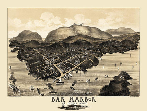 Bar Harbor Mt Desert Island Maine - Morris 1886 Black Ornate Wood Framed Art Print with Double Matting by Morris