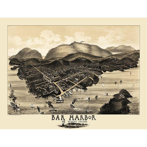 Bar Harbor Mt Desert Island Maine - Morris 1886 Black Modern Wood Framed Art Print with Double Matting by Morris