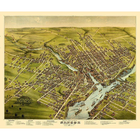 Bangor Maine - Stoner 1875  Gold Ornate Wood Framed Art Print with Double Matting by Stoner