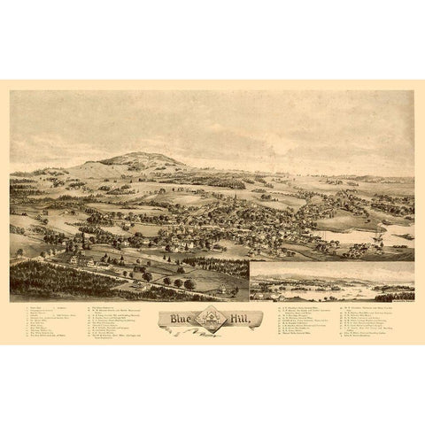 Blue Hill Maine -1896 Gold Ornate Wood Framed Art Print with Double Matting by Unknown