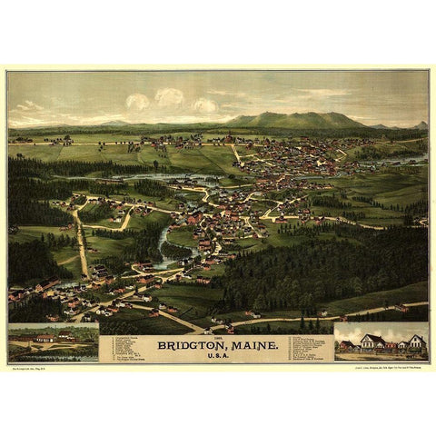 Bridgton Maine - Burleigh 1888  Gold Ornate Wood Framed Art Print with Double Matting by Burleigh