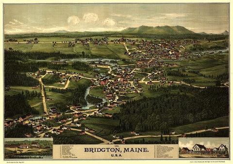 Bridgton Maine - Burleigh 1888  White Modern Wood Framed Art Print with Double Matting by Burleigh