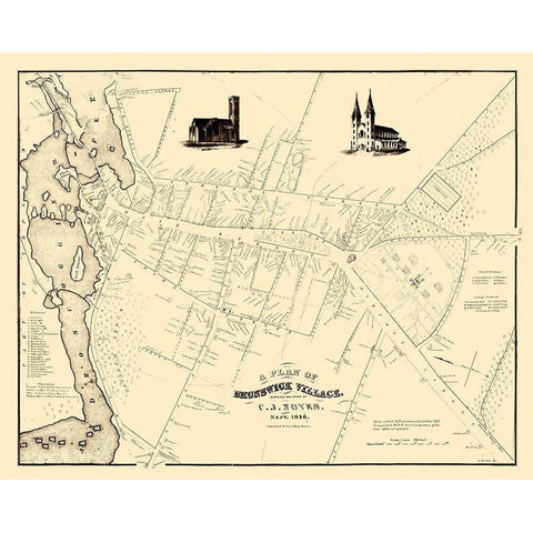 Brunswick Maine - Noyes 1846  White Modern Wood Framed Art Print by Noyes