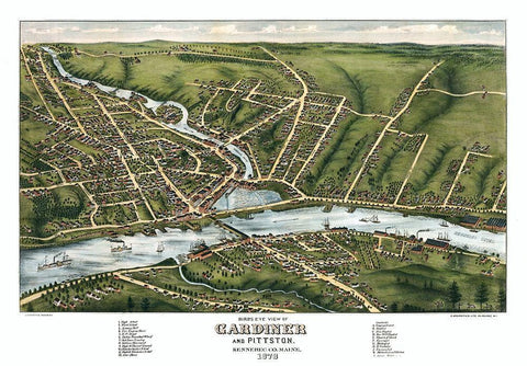 Gardiner Maine - Stoner 1878  White Modern Wood Framed Art Print with Double Matting by Stoner