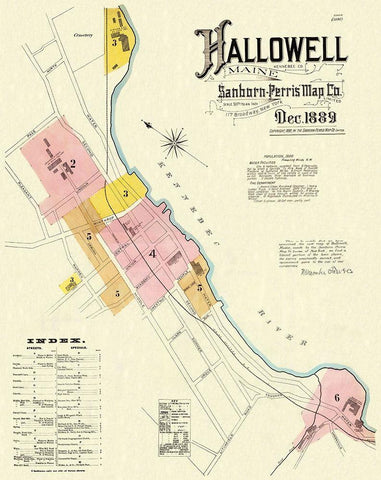 Hallowell Maine - Sanborn 1889 Black Ornate Wood Framed Art Print with Double Matting by Sanborn