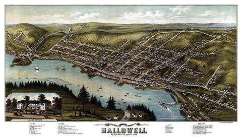 Hallowell Maine - Stoner 1878  Black Ornate Wood Framed Art Print with Double Matting by Stoner