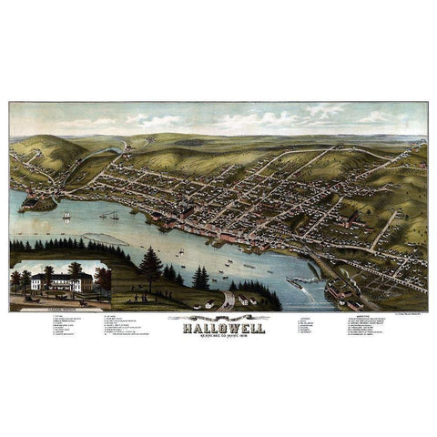 Hallowell Maine - Stoner 1878  Black Modern Wood Framed Art Print with Double Matting by Stoner