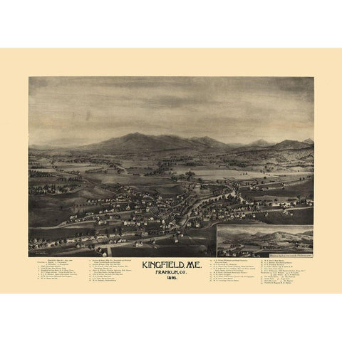 Kingfield Maine - Norris 1895  Black Modern Wood Framed Art Print by Norris