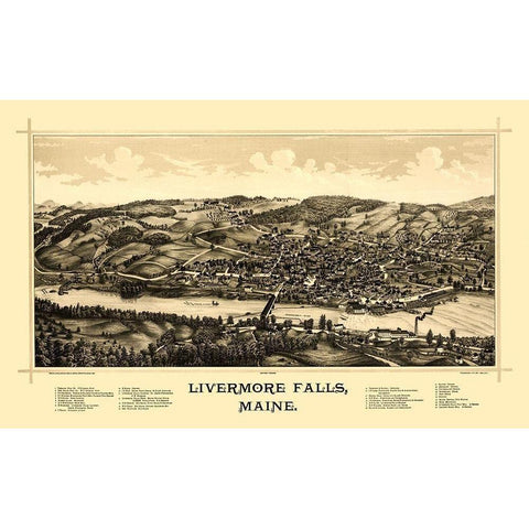 Livermore Falls Maine - Norris 1889  Black Modern Wood Framed Art Print with Double Matting by Norris
