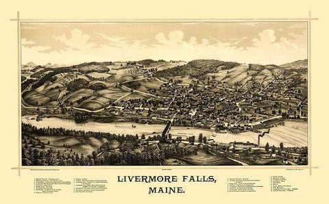 Livermore Falls Maine - Norris 1889  Black Ornate Wood Framed Art Print with Double Matting by Norris