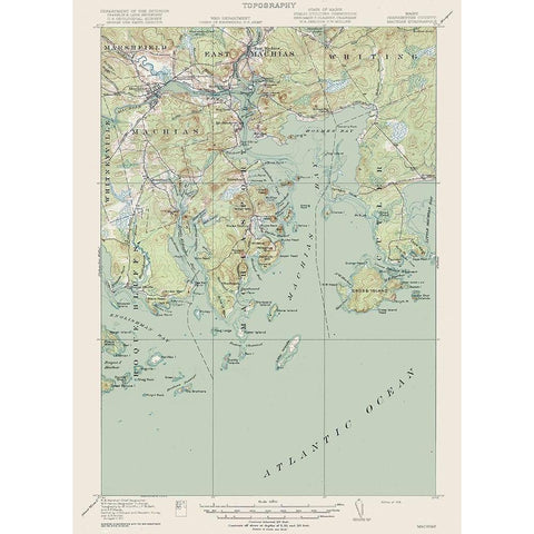 Machias Washington County Maine Quad - USGS 1918 Gold Ornate Wood Framed Art Print with Double Matting by USGS