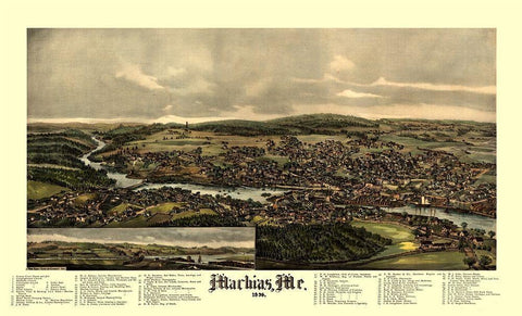 Machias Maine - Norris 1896  Black Ornate Wood Framed Art Print with Double Matting by Norris
