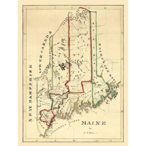 Maine - Perkins 1820  Gold Ornate Wood Framed Art Print with Double Matting by Perkins