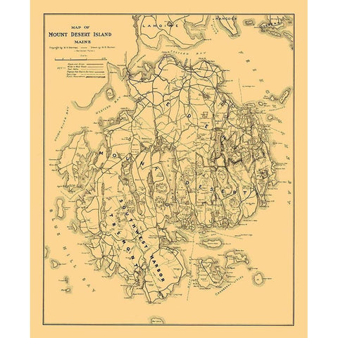 Mount Desert Island Maine - Bunker 1911  Gold Ornate Wood Framed Art Print with Double Matting by Bunker