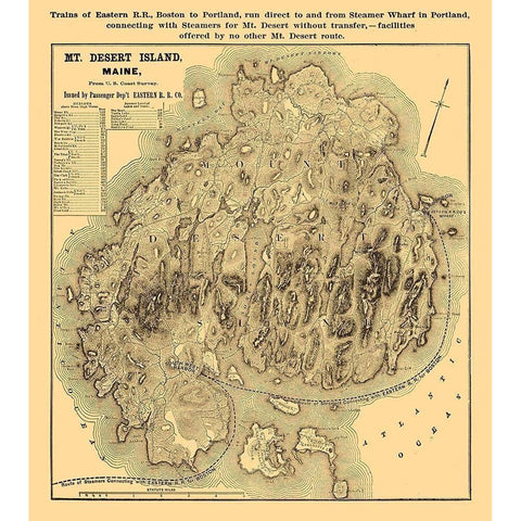 Mount Desert Island Maine - Eastern Railroad Co 1890  White Modern Wood Framed Art Print by Eastern Railroad Co