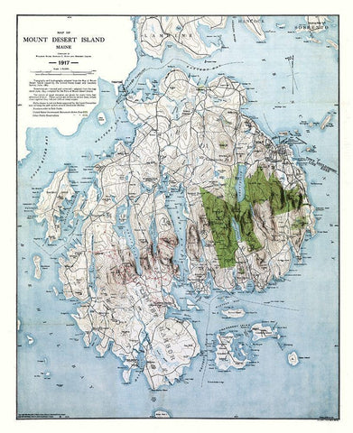 Mount Desert Island Maine - Bates 1917  Black Ornate Wood Framed Art Print with Double Matting by Bates
