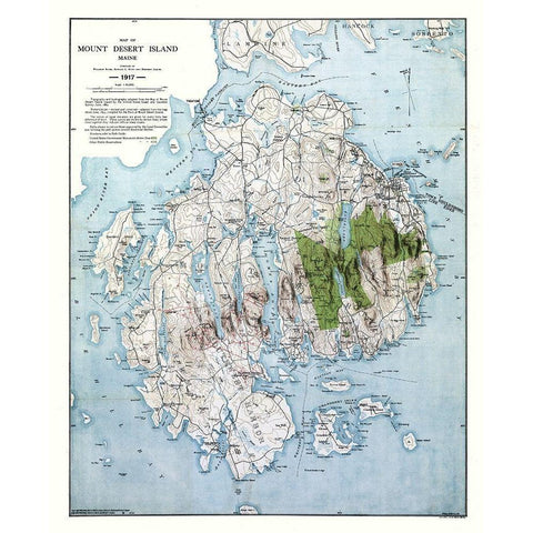Mount Desert Island Maine - Bates 1917  Black Modern Wood Framed Art Print by Bates