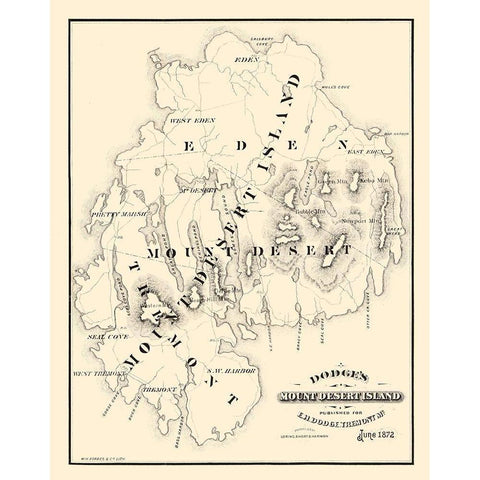 Mount Desert Island Maine - Dodge 1872  White Modern Wood Framed Art Print by Dodge