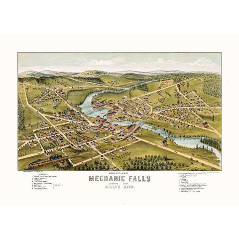 Mechanic Falls Maine - Stoner 1878  Gold Ornate Wood Framed Art Print with Double Matting by Stoner