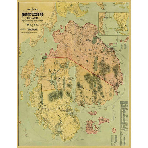 Mount Desert Island Maine Landowner - Colby 1887 Gold Ornate Wood Framed Art Print with Double Matting by Colby