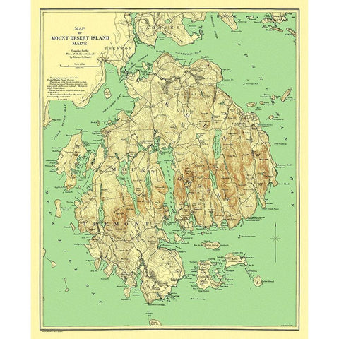 Mount Desert Island Maine - Rand McNally 1893 Black Modern Wood Framed Art Print with Double Matting by Rand McNally